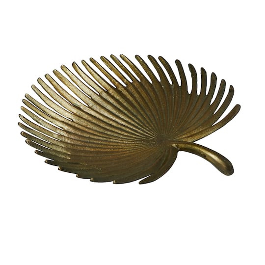 13&#x22; Antique Gold Finish Decorative Aluminum Palm Frond Tray